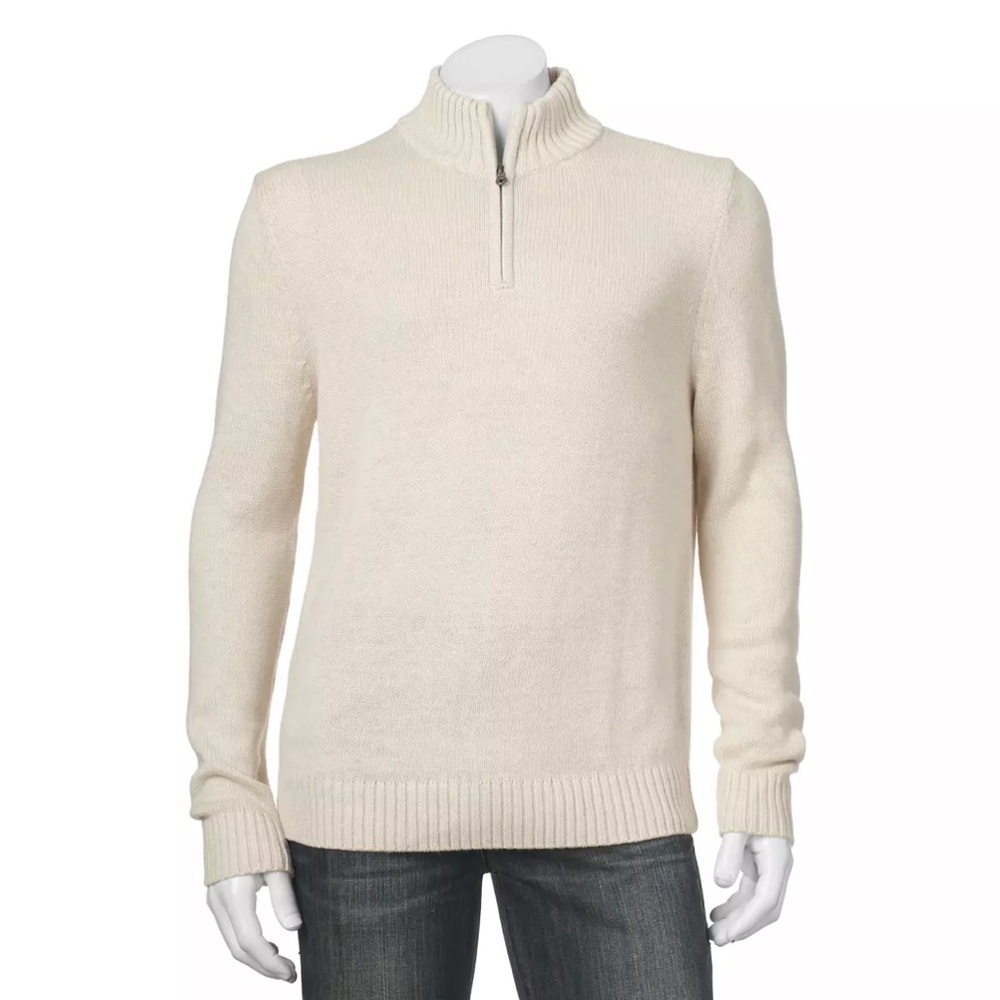 Croft & Barrow Mock Neck Knit Sweater in Cream Men’s Size XL